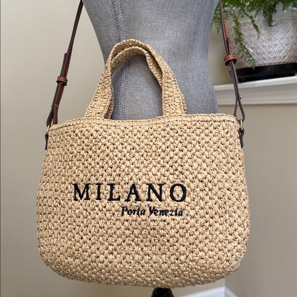 NWOT—H &M Straw Woven Tote w/removeable & adjustable crossbody strap/handle bag. - Picture 6 of 16